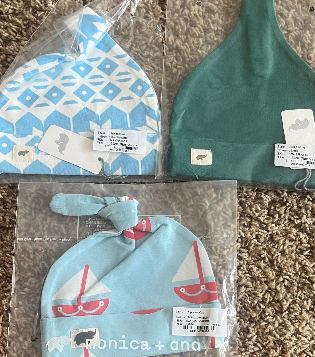 Monica + Andy Top Knot Cap Set of 3 all one size