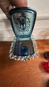 Indiana Glass Blue Carnival Glass Pedestal Vtg  Iridescent Blue Car - Image 3