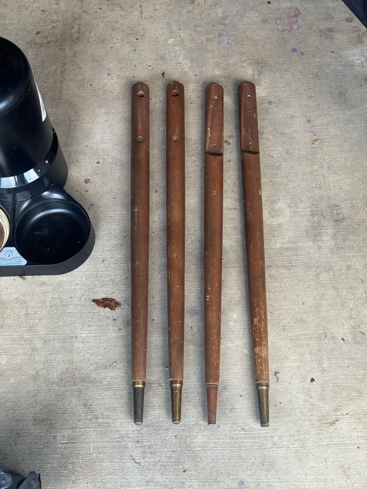 Vintage Mid-Century Modern Tapered Wood Table Legs with Brass Tips