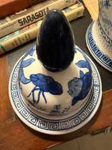 Blue and White Koi Fish Porcelain Ginger Jar with Lid - Image 8