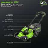 Greenworks 80V 21" Brushless Cordless Self-Propelled Lawn Mower - Image 6