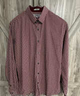 Express Fitted Gingham Dress Shirt Red white dots XL 17-17 1/2 - Image 1