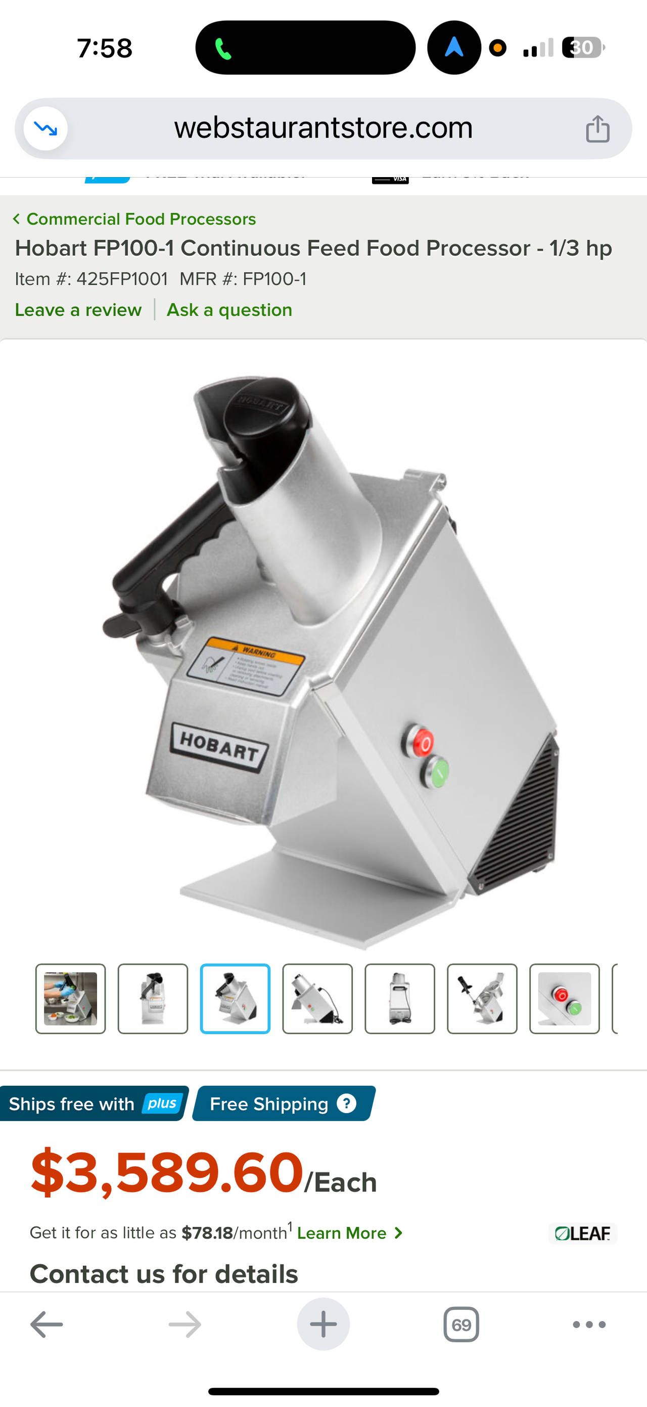 Hobart FP100-1 Continuous Feed Food Processor