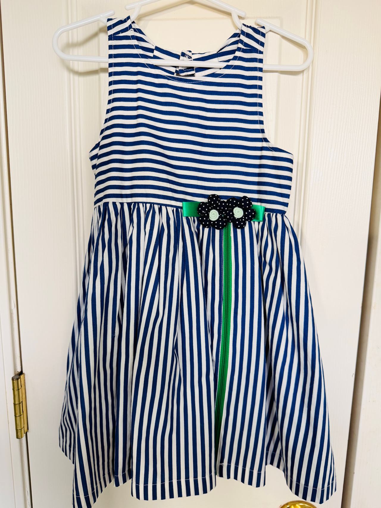 Doe a Dear Girls Blue and White Striped Dress size 4 Boutique