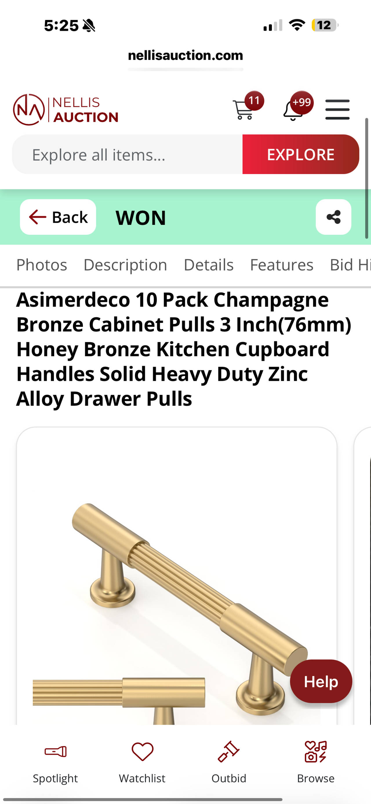 Asimerdeco 6 Pack Champagne Bronze Cabinet Pulls 3 Inch (76mm)