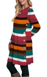 OFEEFAN Long Sleeve Dress for Women Crew Neck Tunic Dress with Pockets Buttons - Image 3