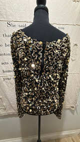 Alice + Olivia Gold Sequin Silk Long Sleeve Top - Image 2