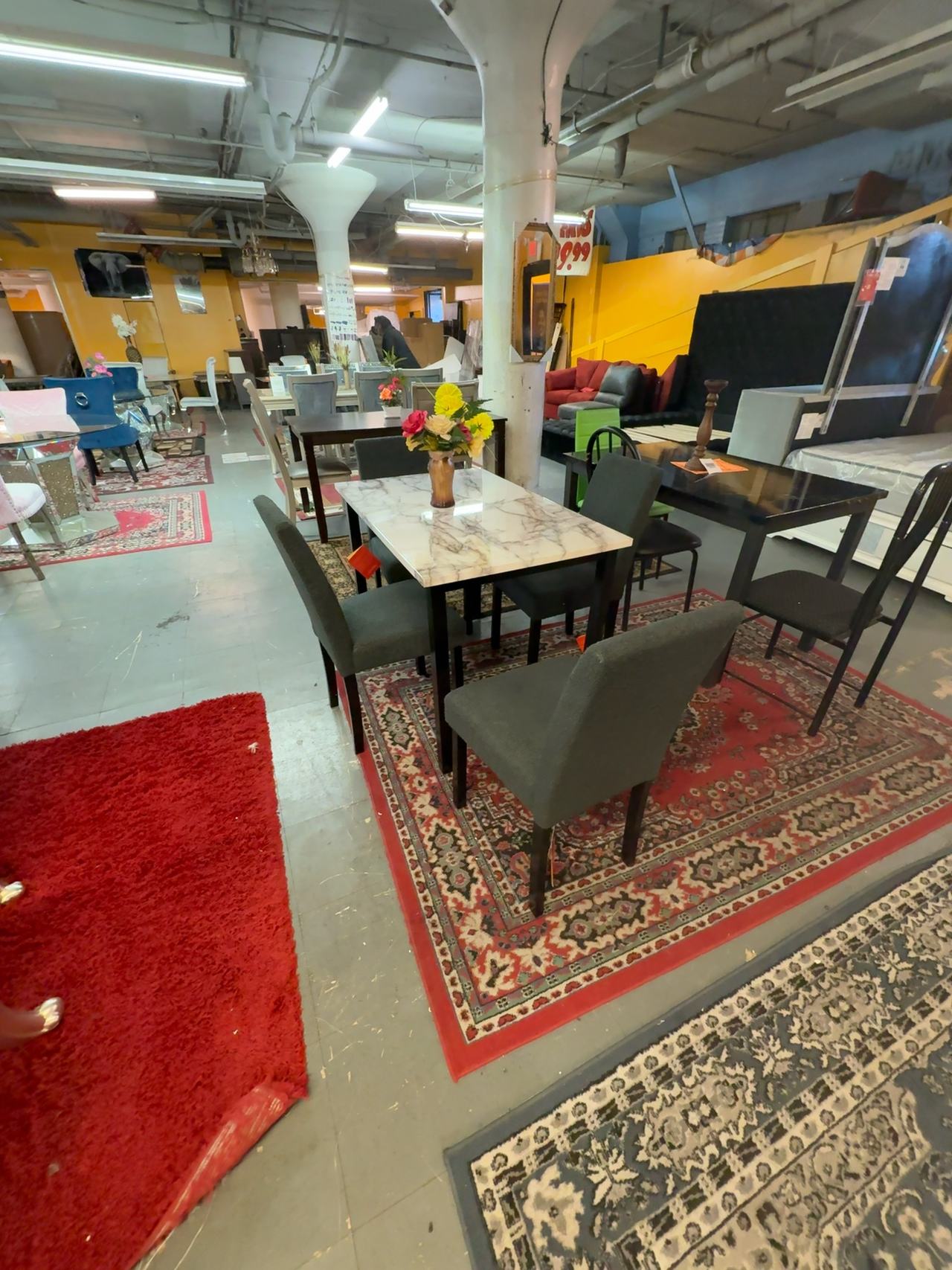 5-Piece Dining Set Faux Marble Table with 4 Chairs