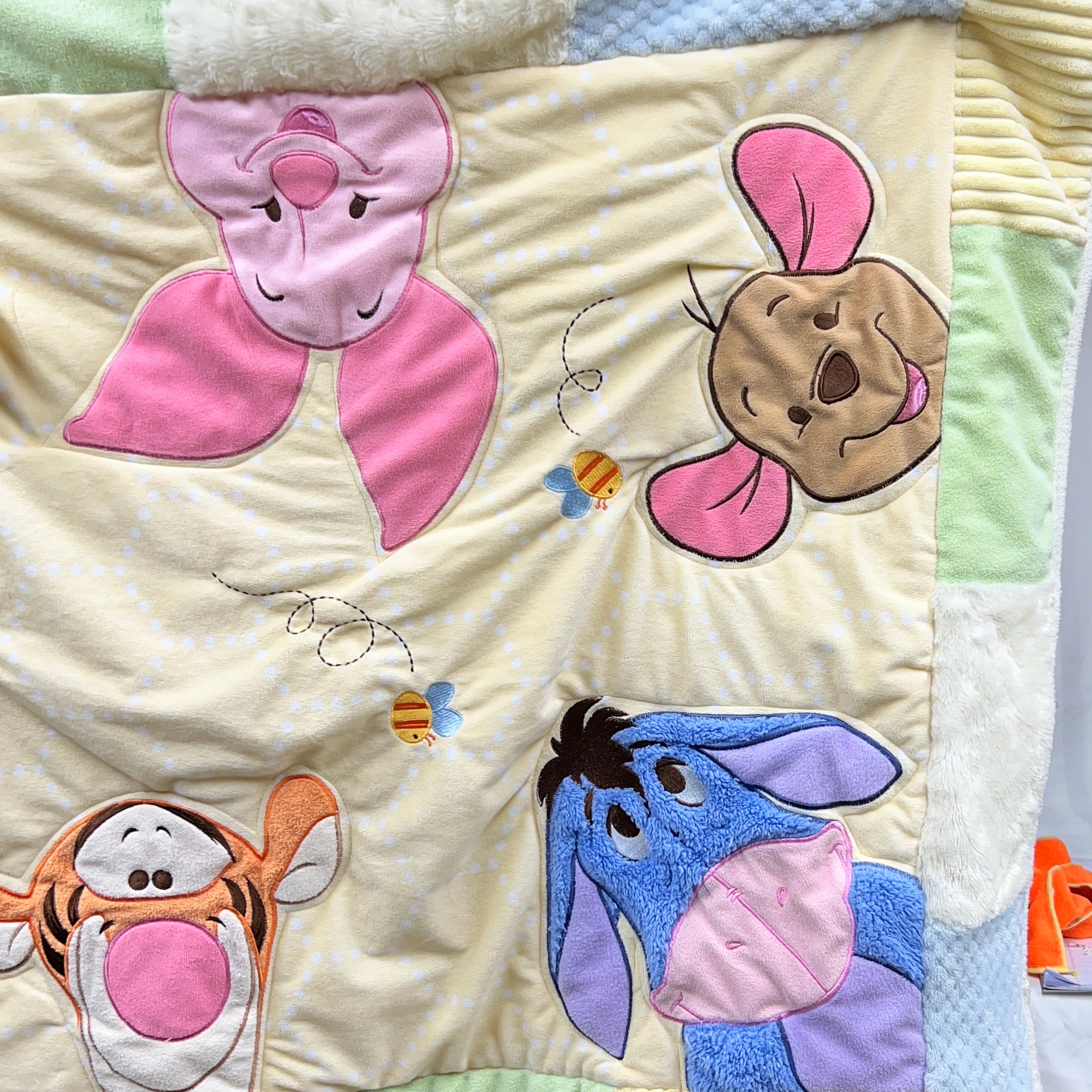Disney Baby Winnie the Pooh Plush Patchwork Baby Blanket 45x36 Pastel Yellow - Image 6