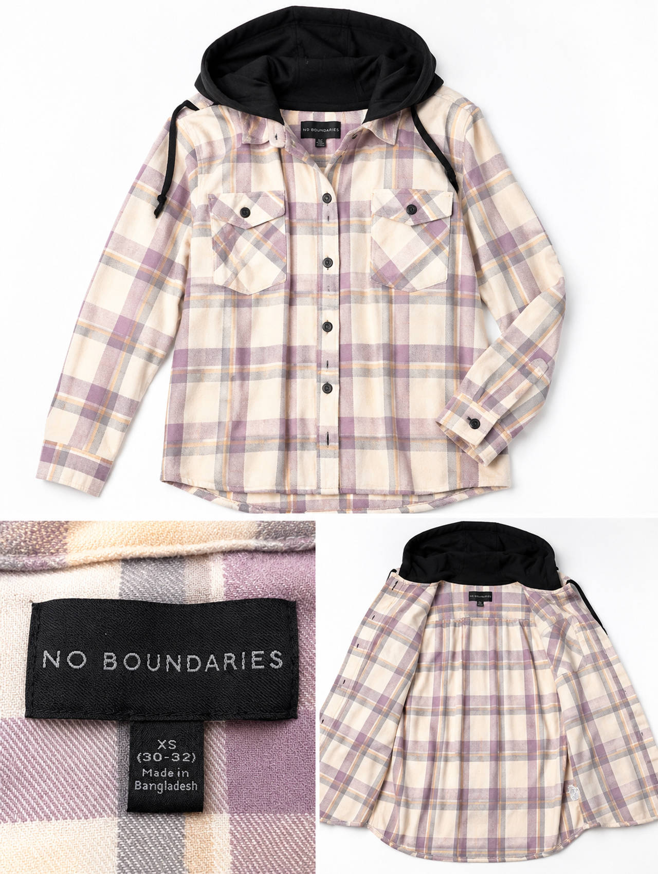 No Boundaries Hooded Flannel Shirt