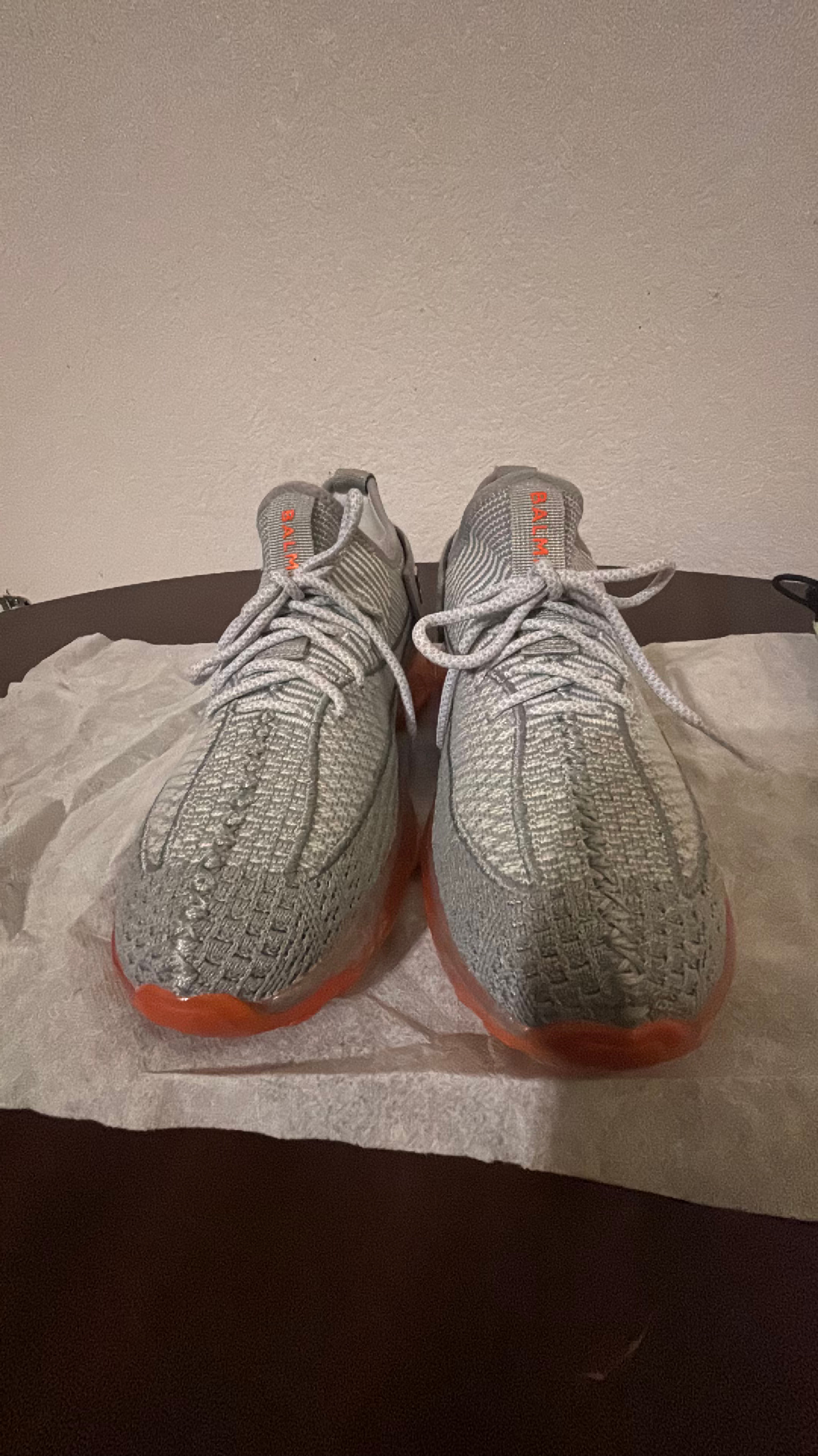 Balmain B-Bold Low-Top Knit Sneakers Grey Orange - Image 6