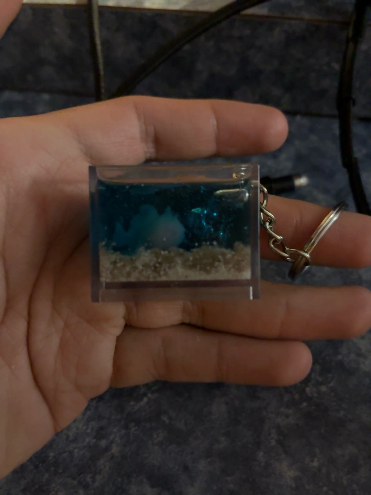 Resin Beach Keychain with frog fish and coral