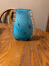 Murano Glass Vase Turquoise Hand-Blown 10-inch - Image 1
