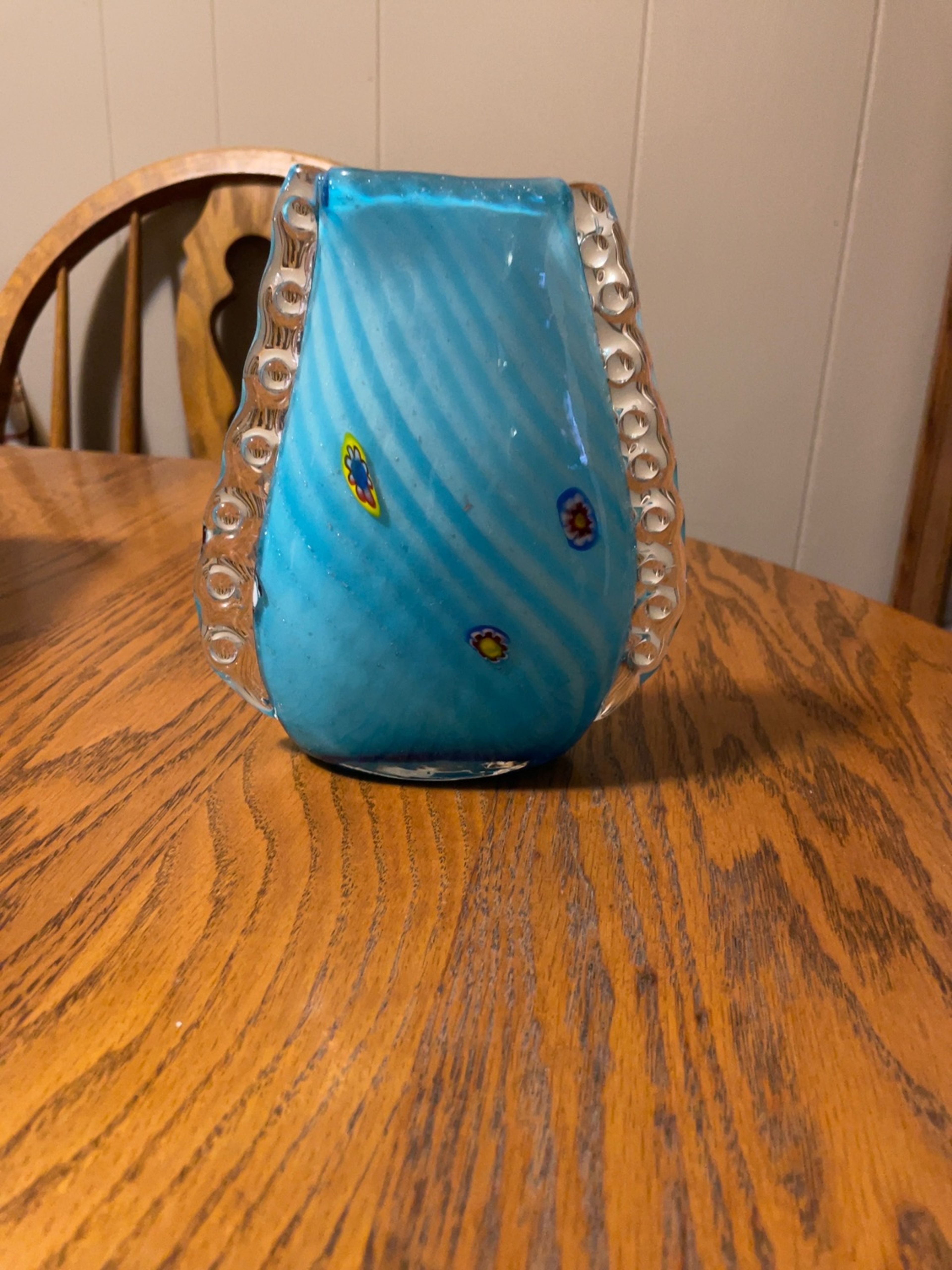 Murano Glass Vase Turquoise Hand-Blown 10-inch