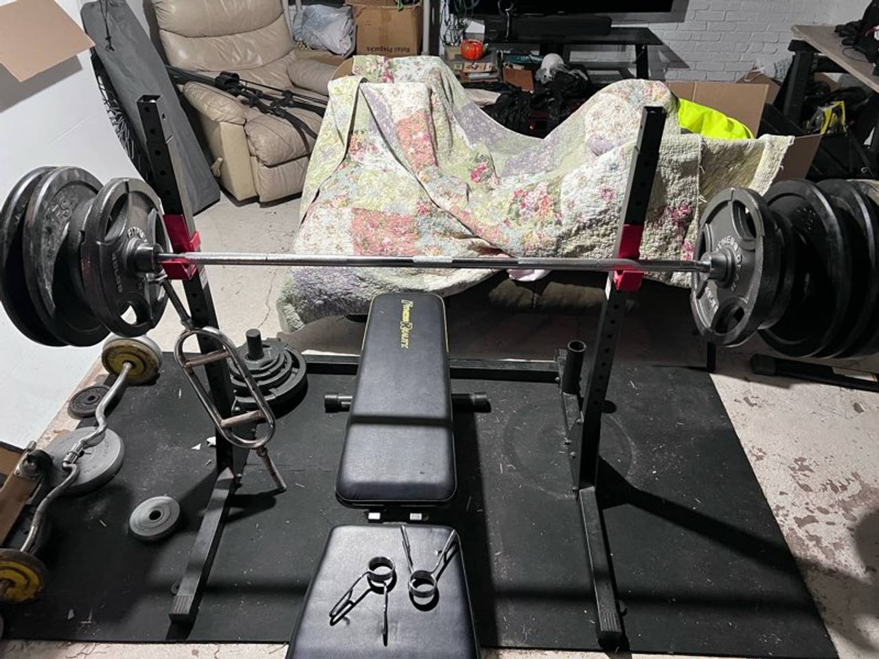 Fitness Reality Weight Bench and Squat Rack Set with Weights