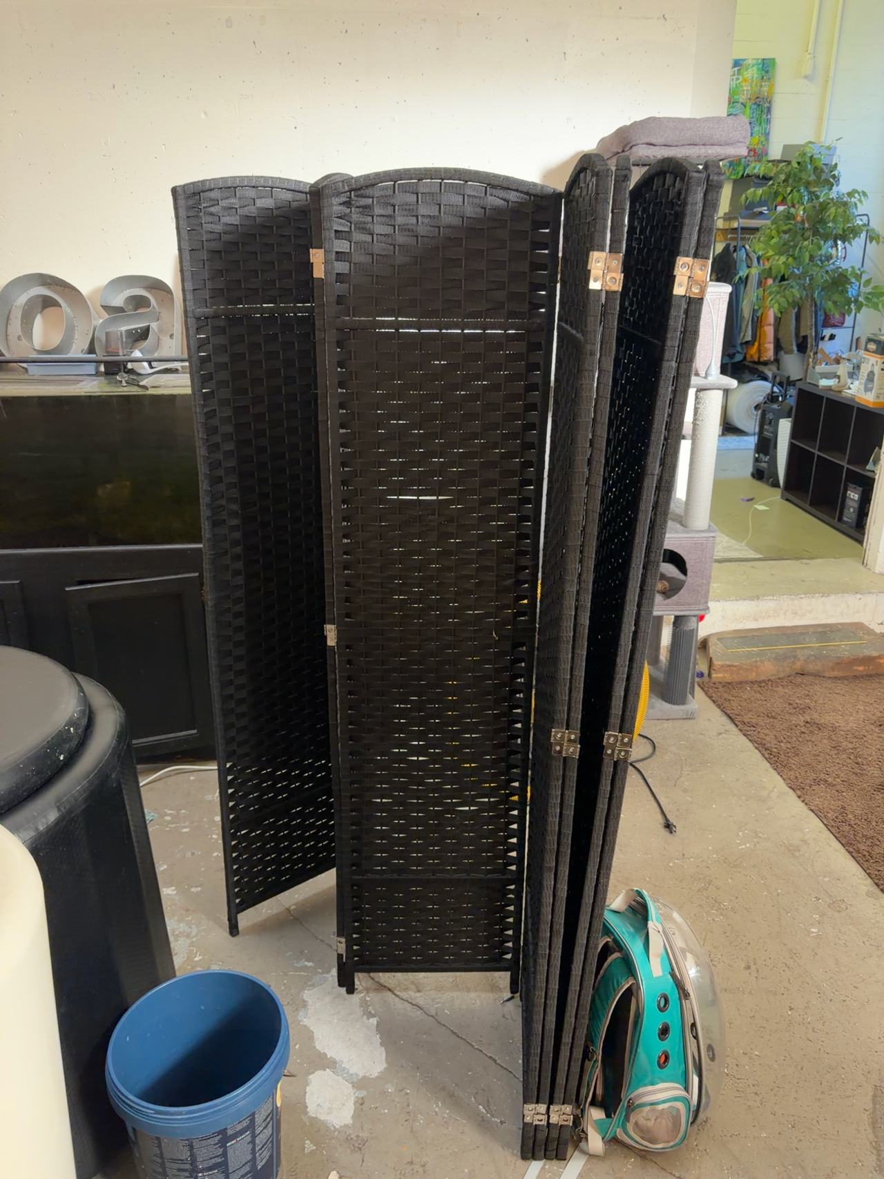 Oriental Furniture 6 ft Diamond Weave Fiber Room Divider - Black
