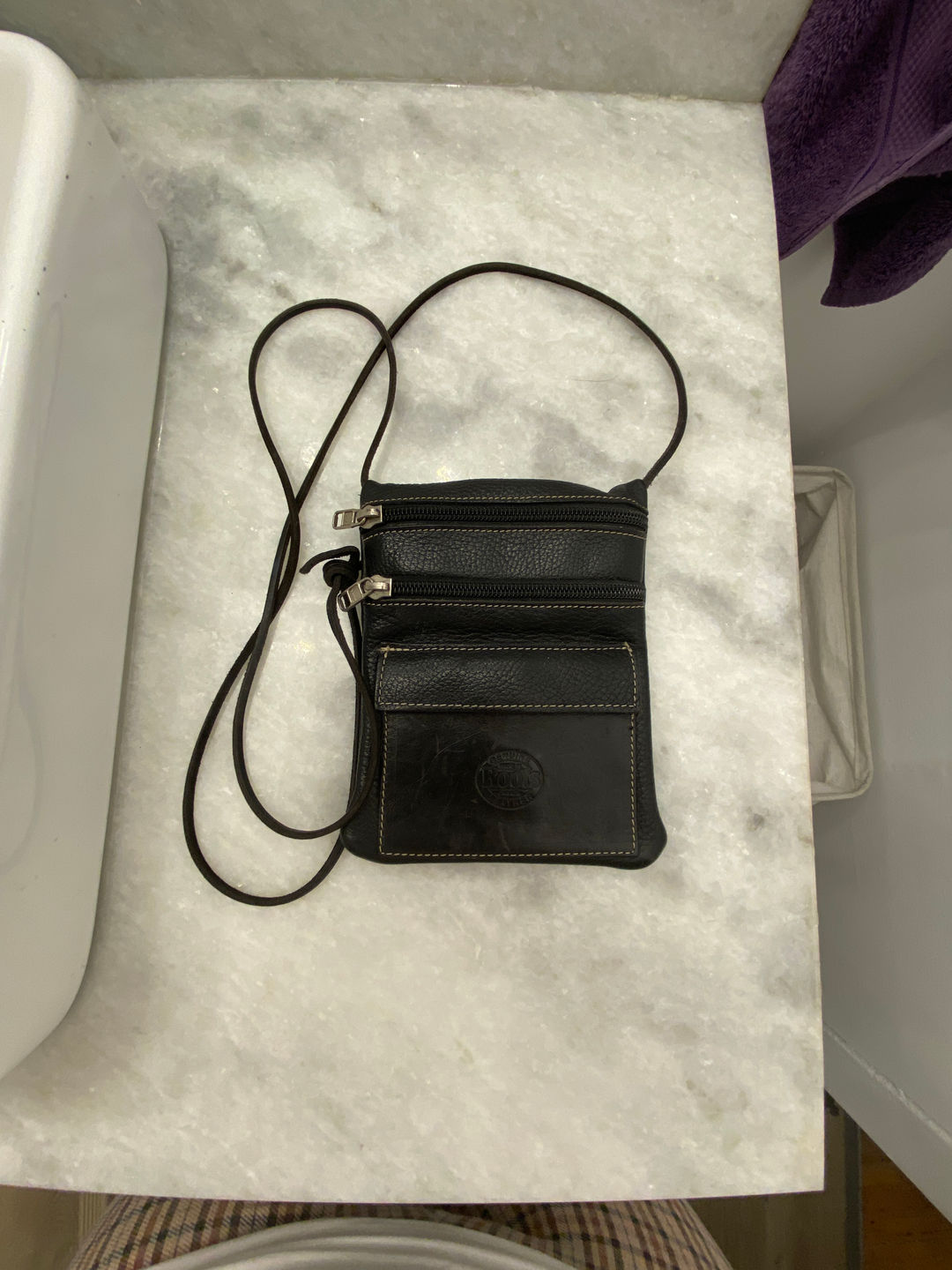 ROOTS Small Black Leather Crossbody Bag