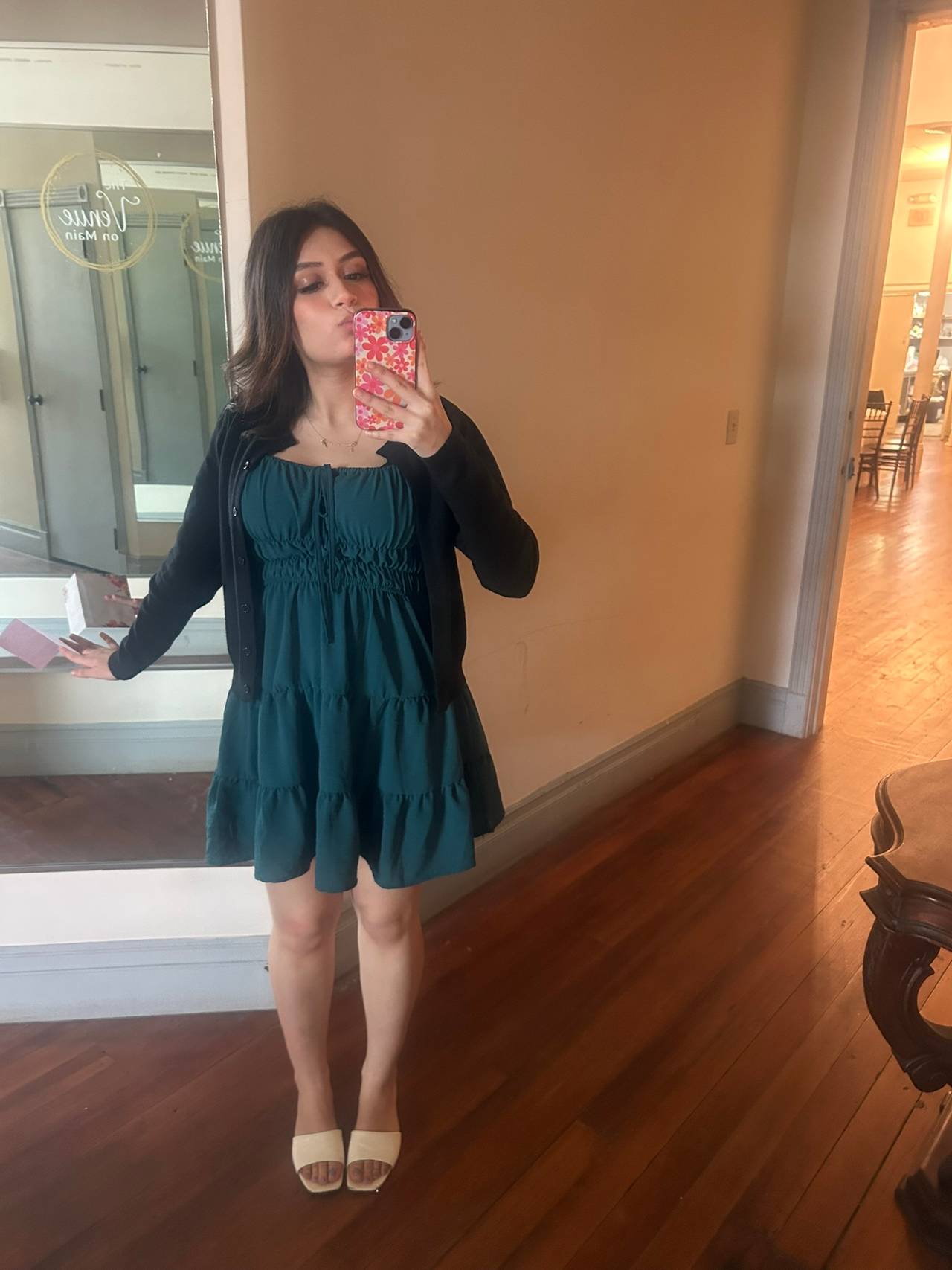 Teal Smocked Mini Dress