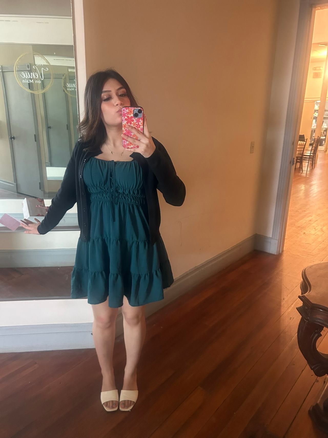 Teal Smocked Mini Dress