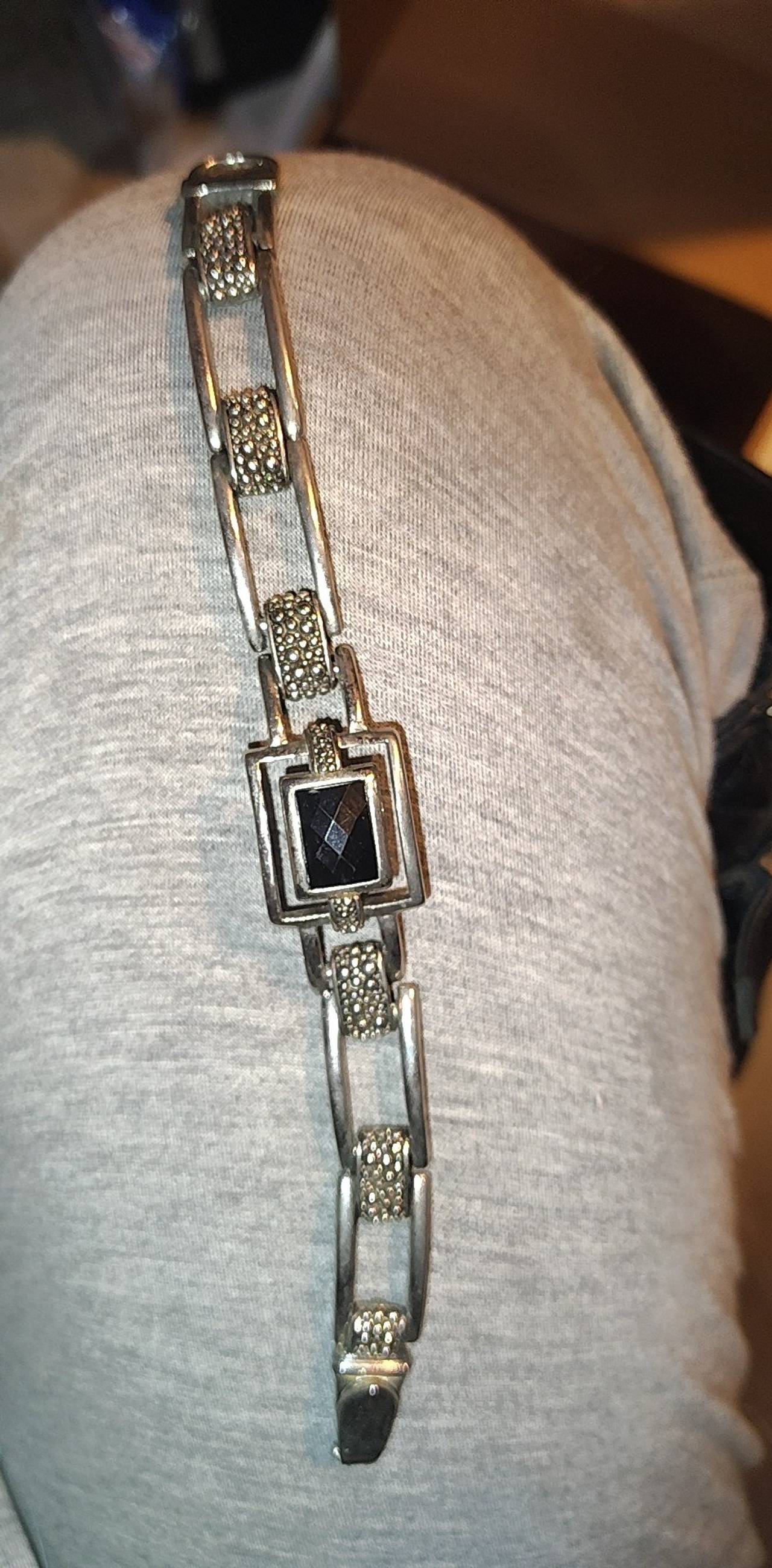 Vintage Art Deco Style Marcasite and Black Onyx Bracelet