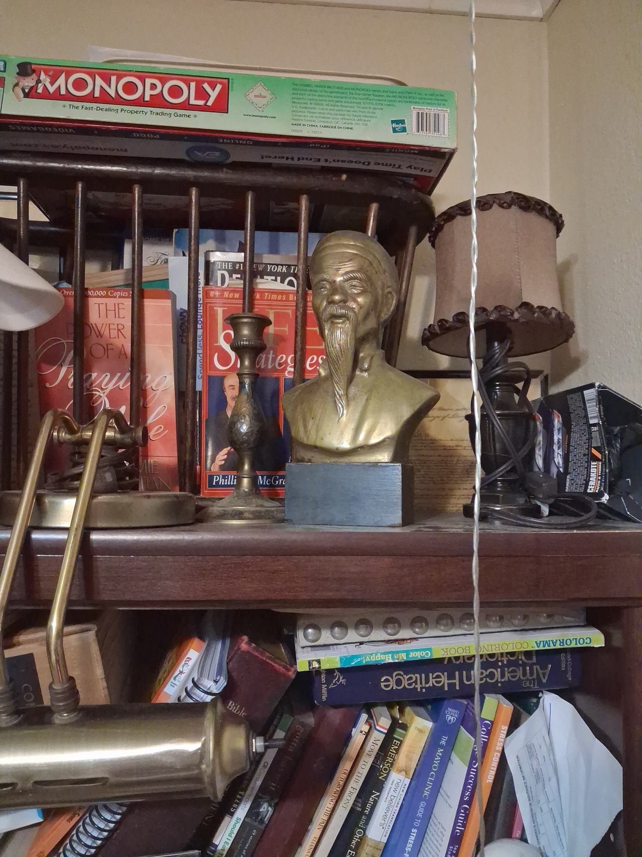 Vintage Asian Philosopher Metal Bust on Marble Base