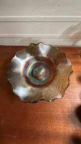 Anchor Hocking Green Carnival Glass Footed Bowl - Image 4