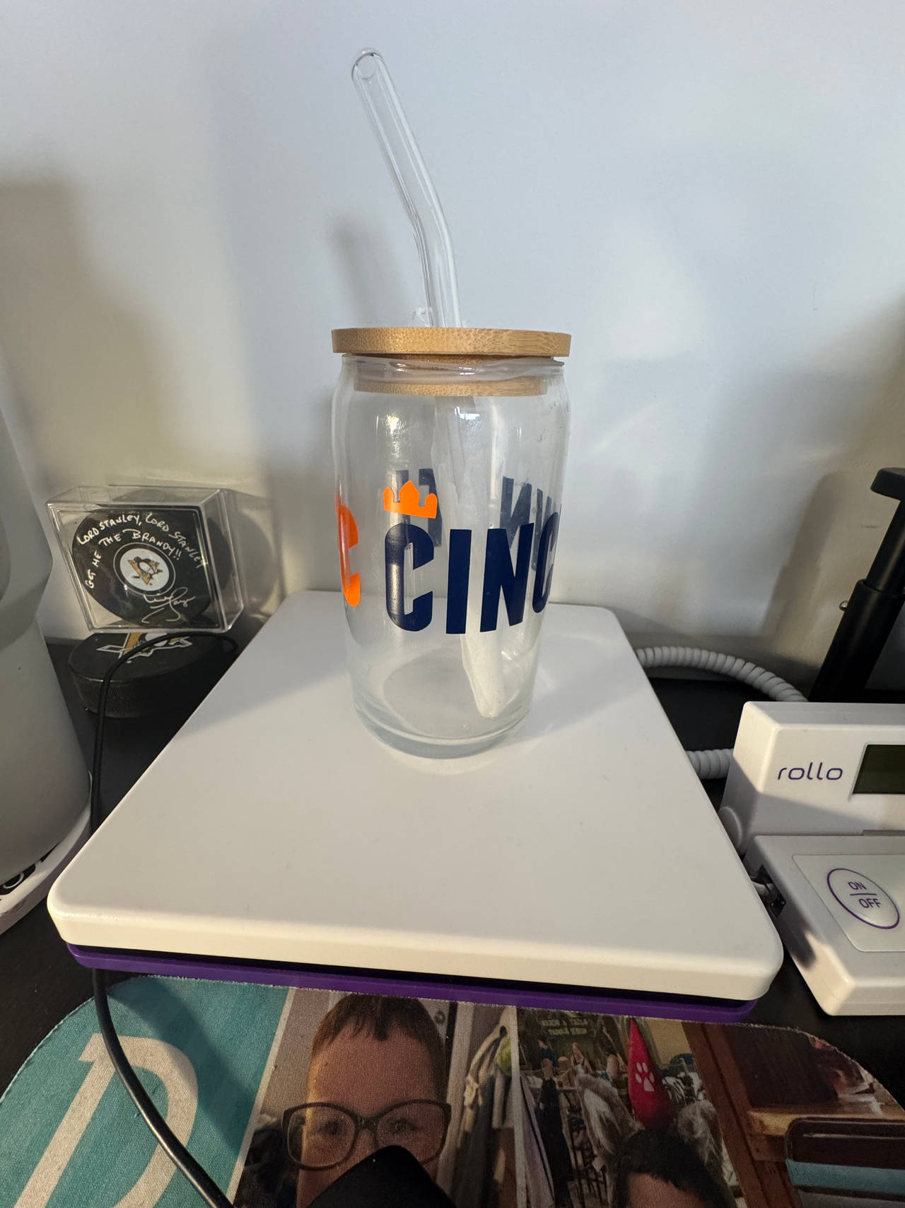 FC Cincinnati Glass Beer Can Cup with Bamboo Lid and Straw