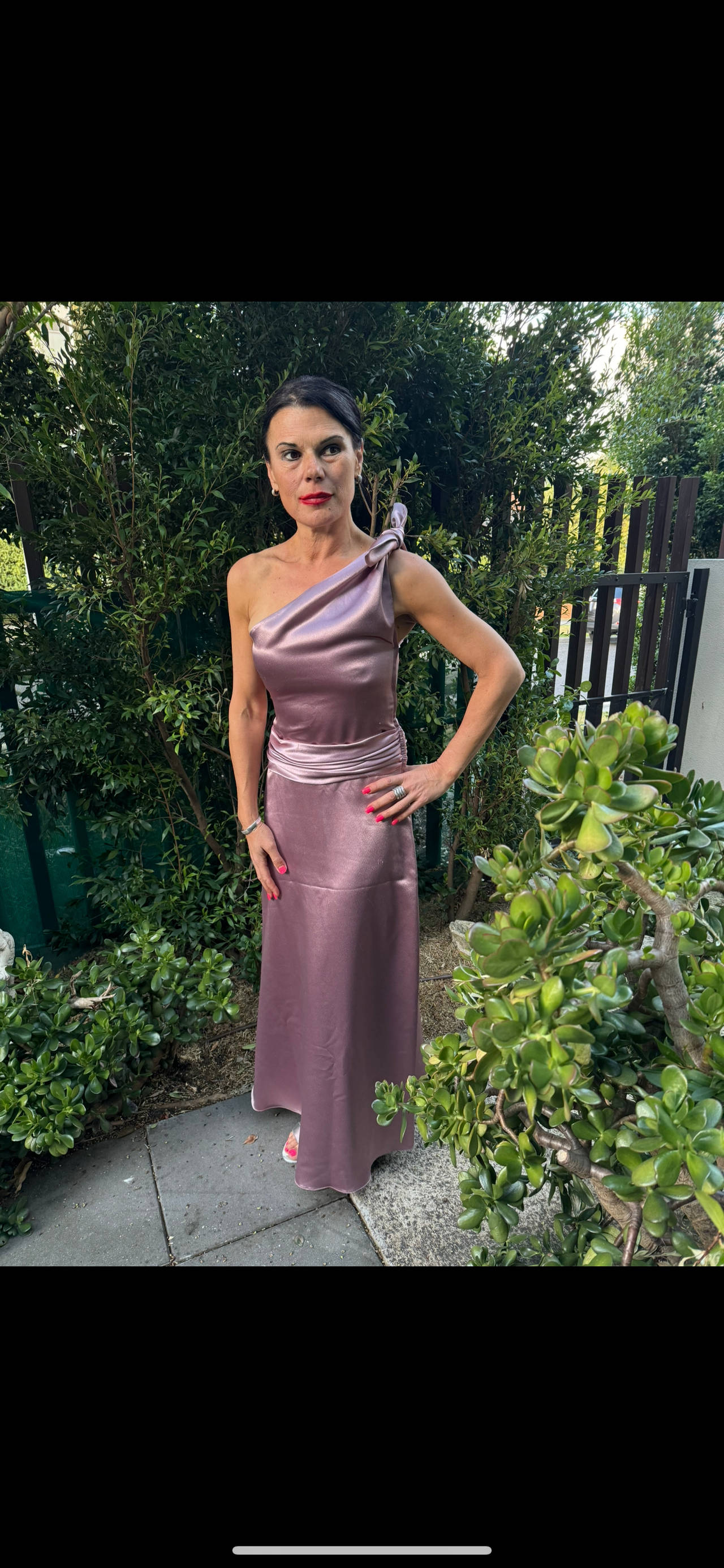 One-Shoulder Satin Evening Gown