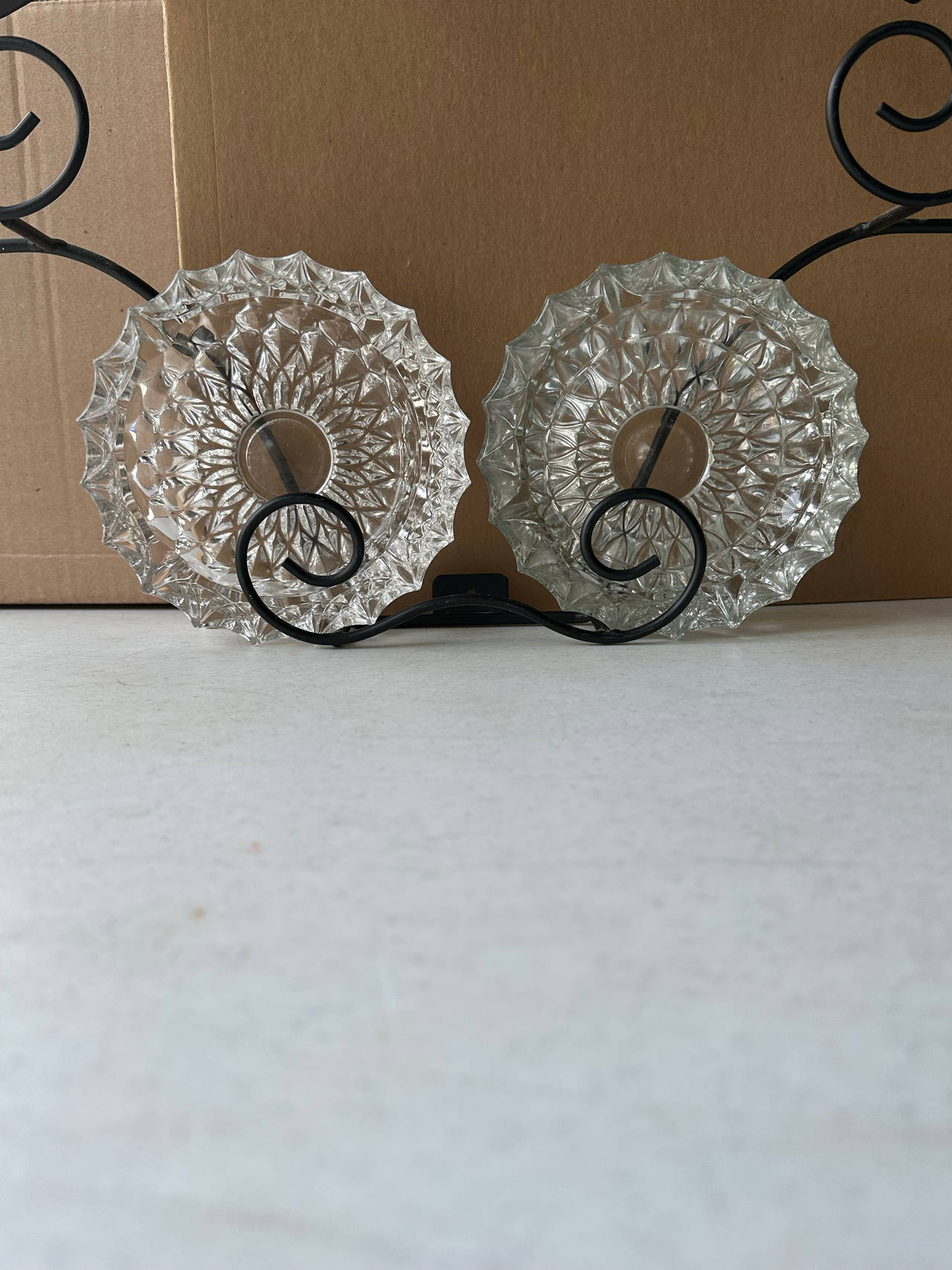 2 Vintage Diamond Cut Pattern Glass Ashtrays