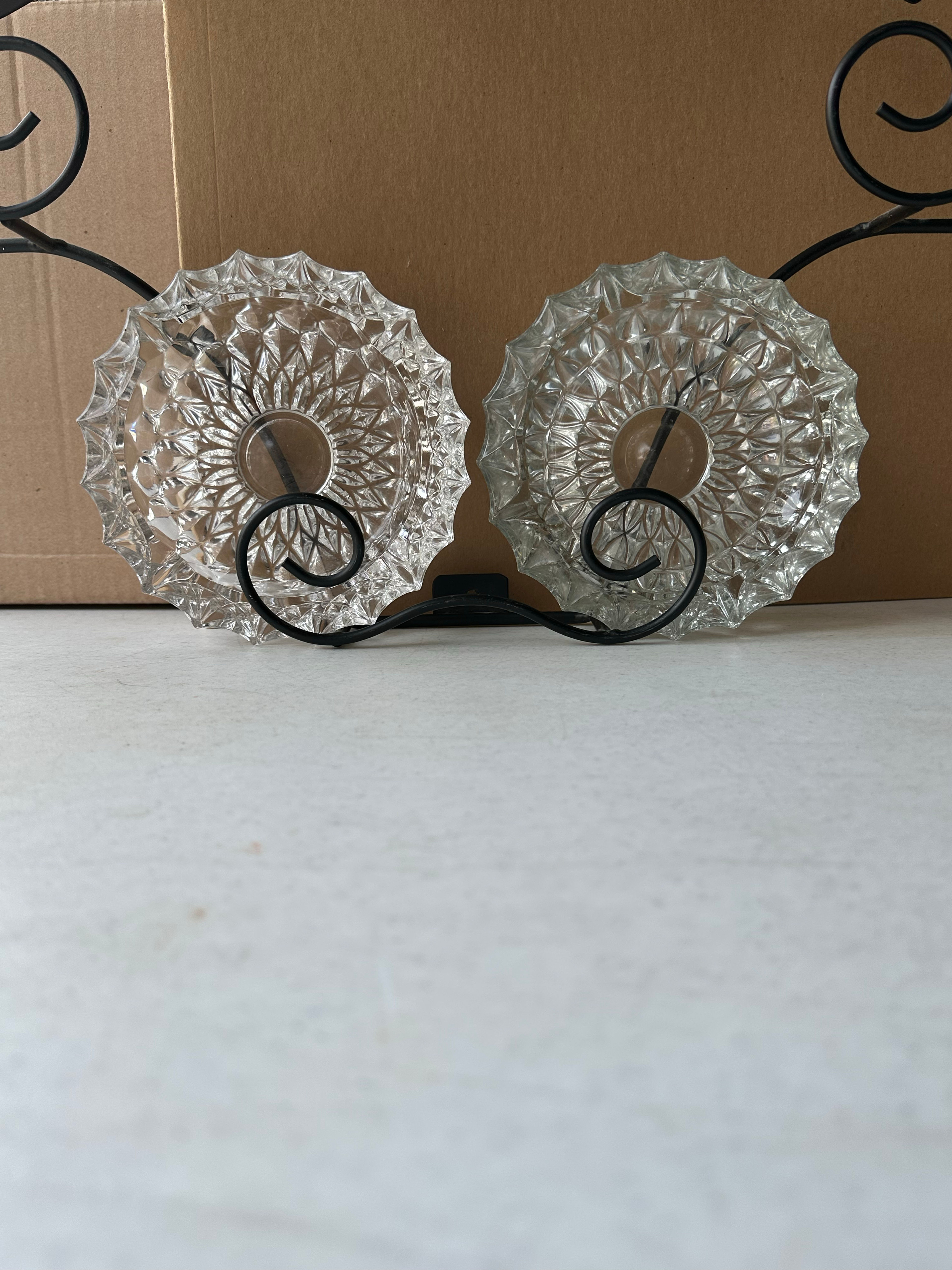 2 Vintage Diamond Cut Pattern Glass Ashtrays