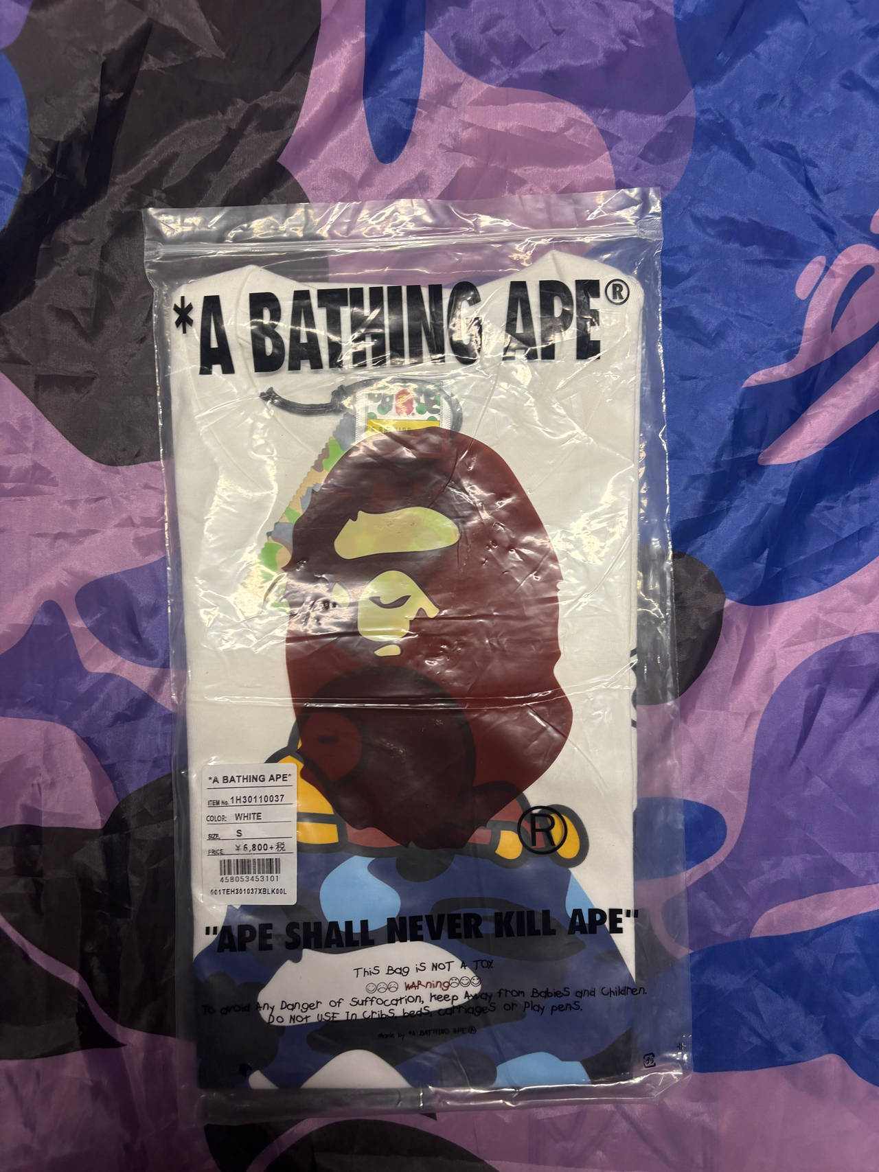 A Bathing Ape Baby Milo on Big Ape Head Tee White/Blue Camo
