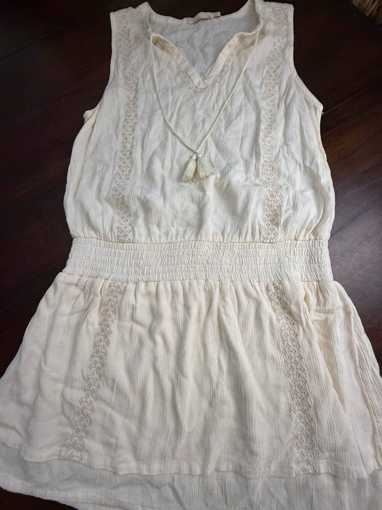 Prana Sleeveless Smocked Waist Lace Trim Dress M