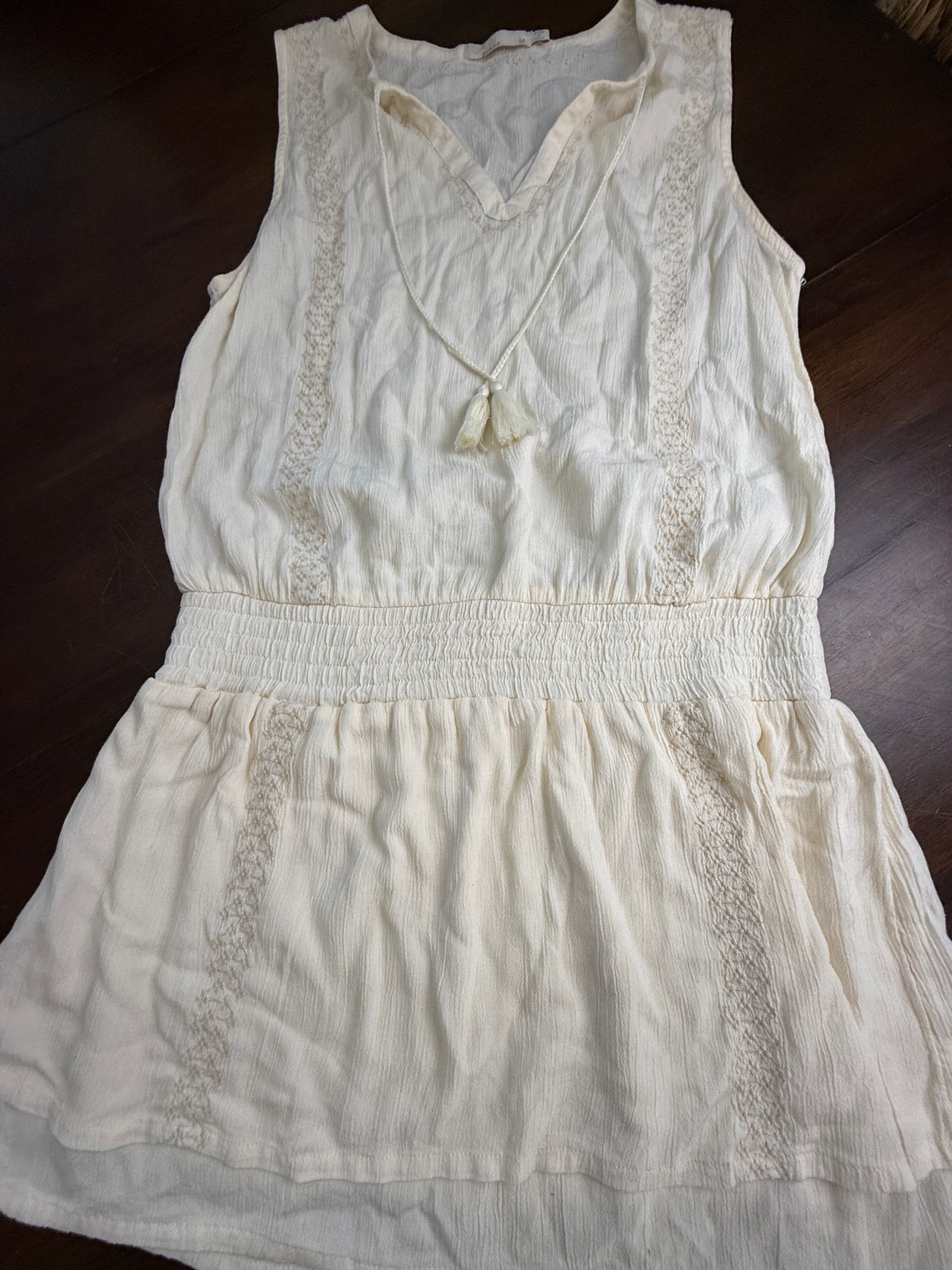 Prana Sleeveless Smocked Waist Lace Trim Dress M