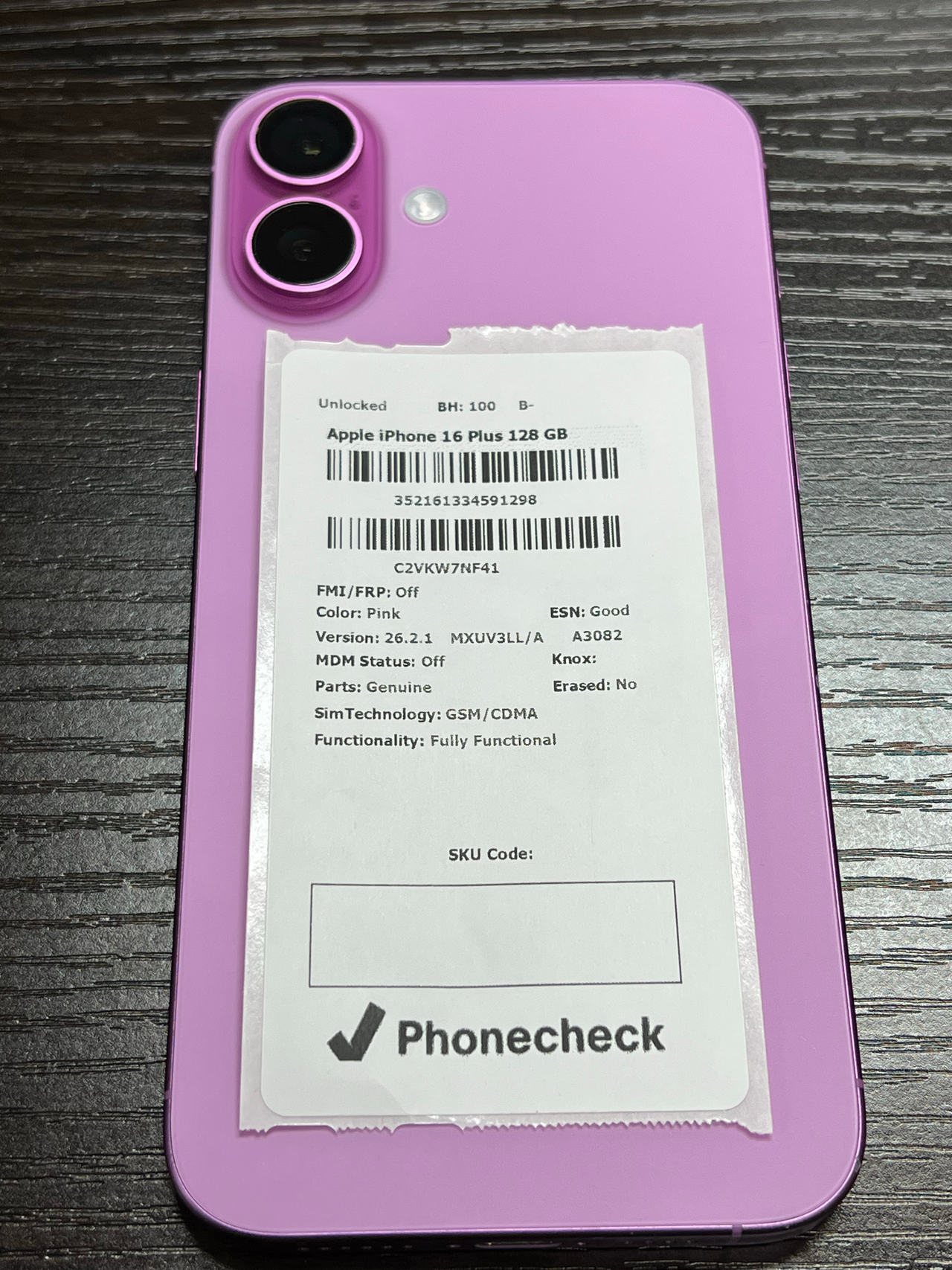 Apple iPhone 16 Plus 128GB Pink Unlocked - 100% Battery Health