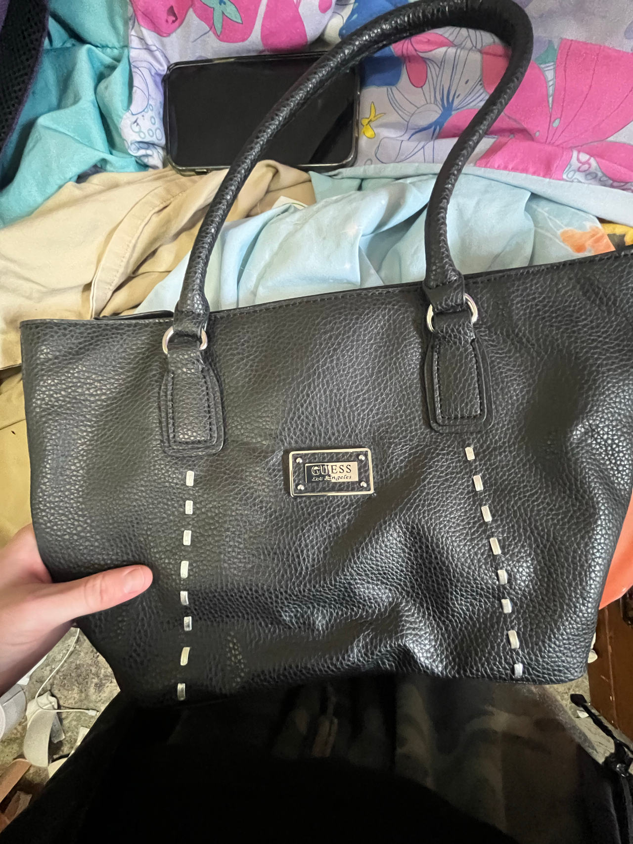 Guess Black Pebbled Leather Tote Bag