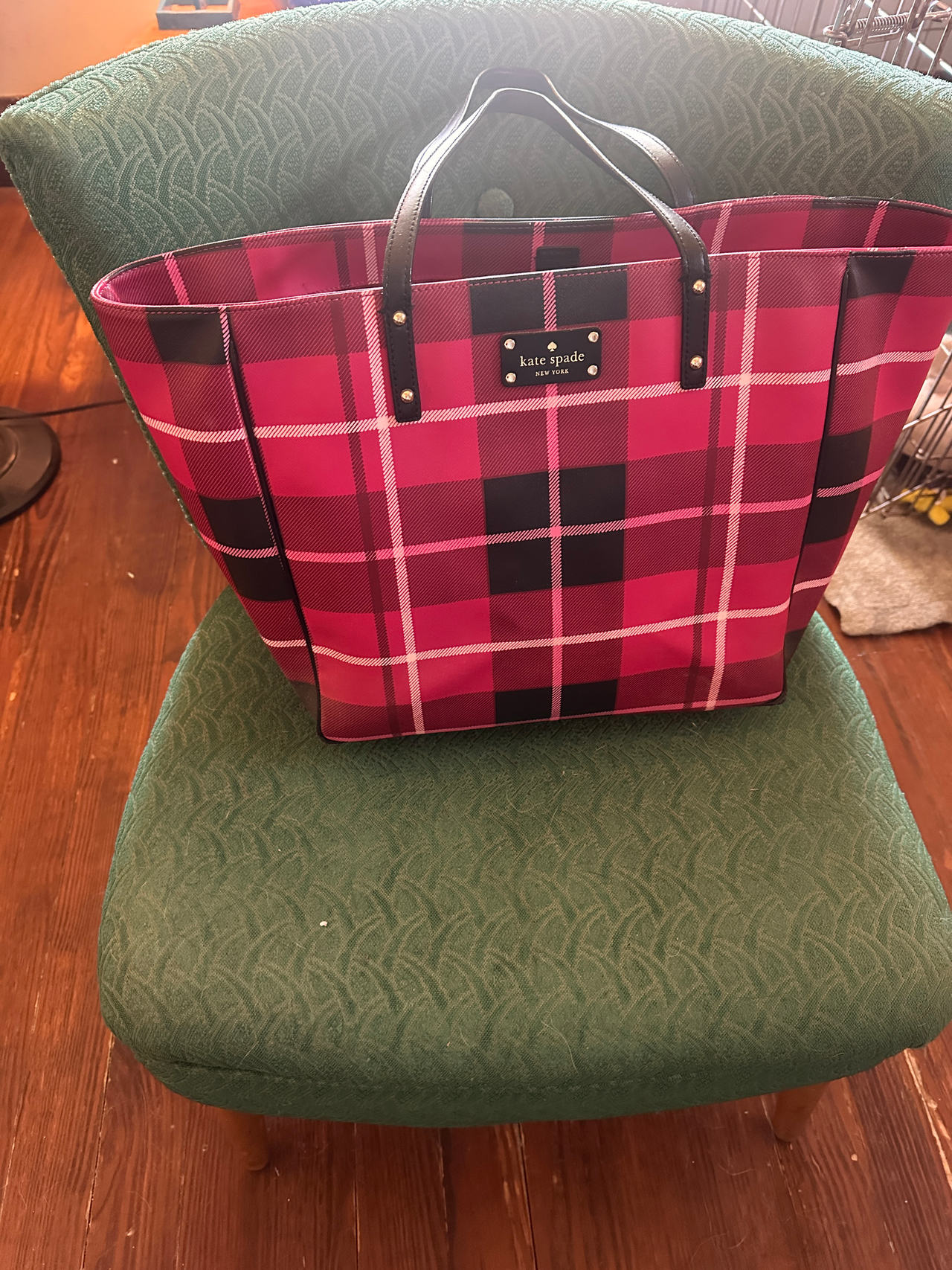 Kate Spade Plaid pink. black Tote Bag
