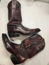 Vintage Men’s Western Cowboy Boots Brown Burgundy Leather Made in USA Size 10D - Image 1