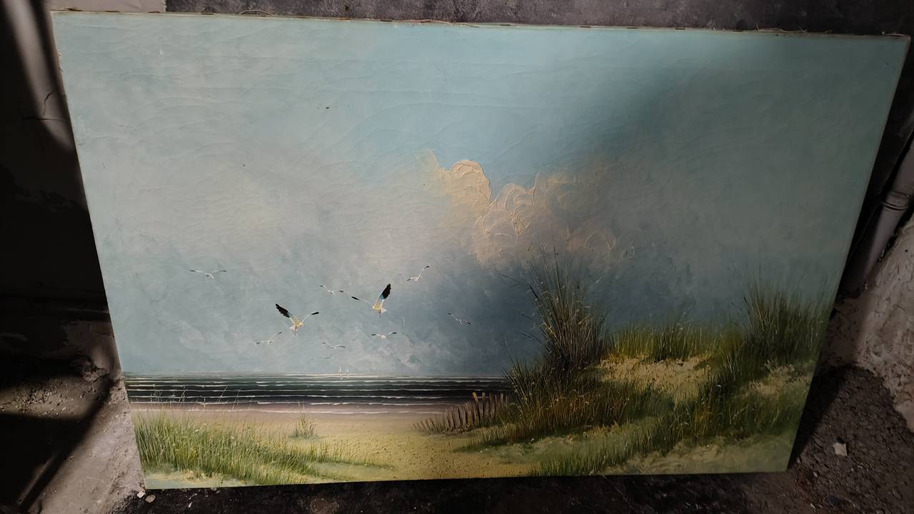 Vintage Beach Landscape Oil Painting