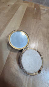 Vintage Brass Filigree Powder Compact with Purple Stone - Image 2