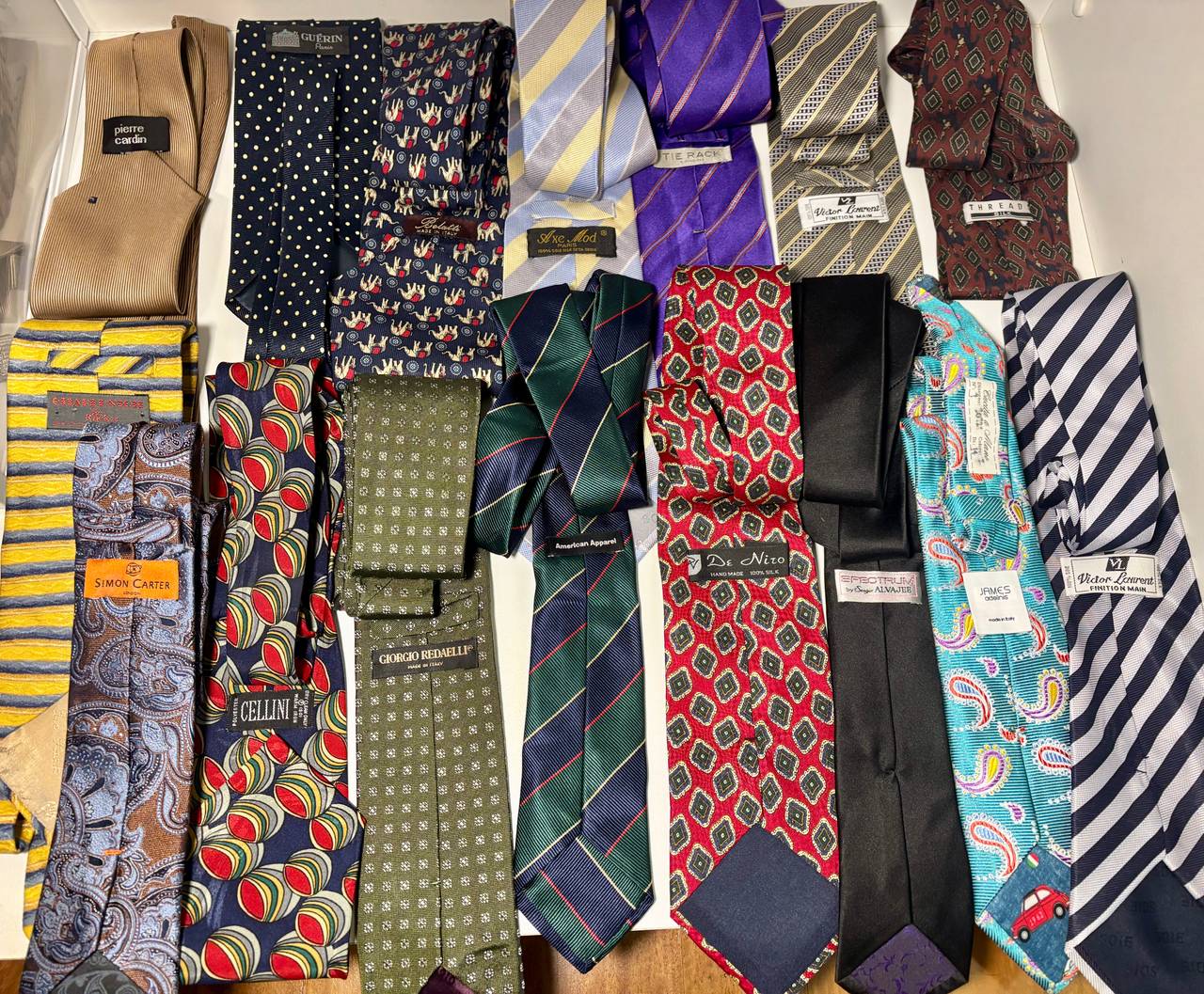 Vintage Men's Designer Silk Tie Bundle - Pierre Cardin, Simon Carter & More