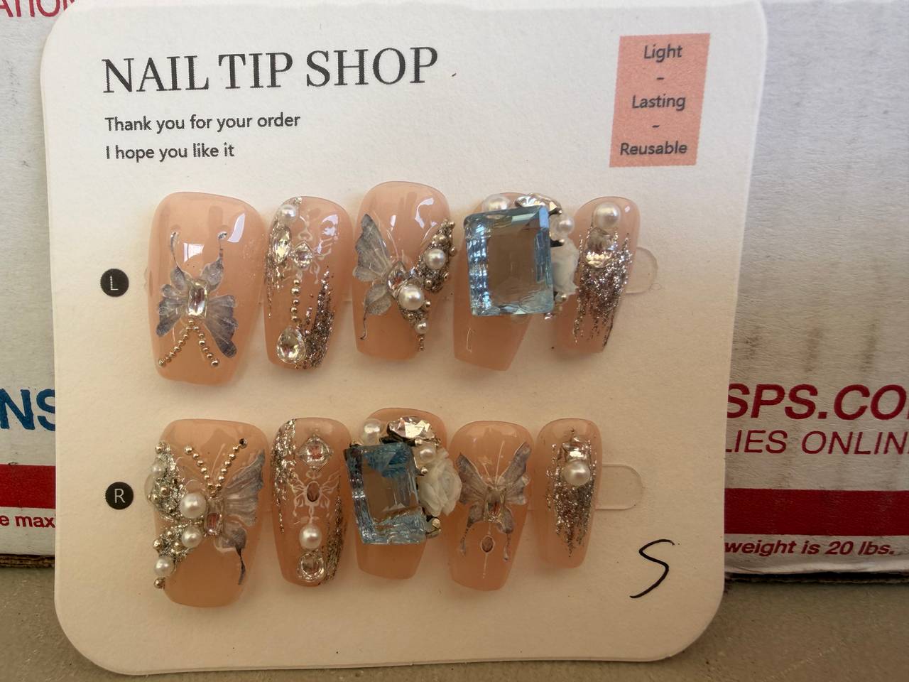 Custom Butterfly Rhinestone Press-On Nails
