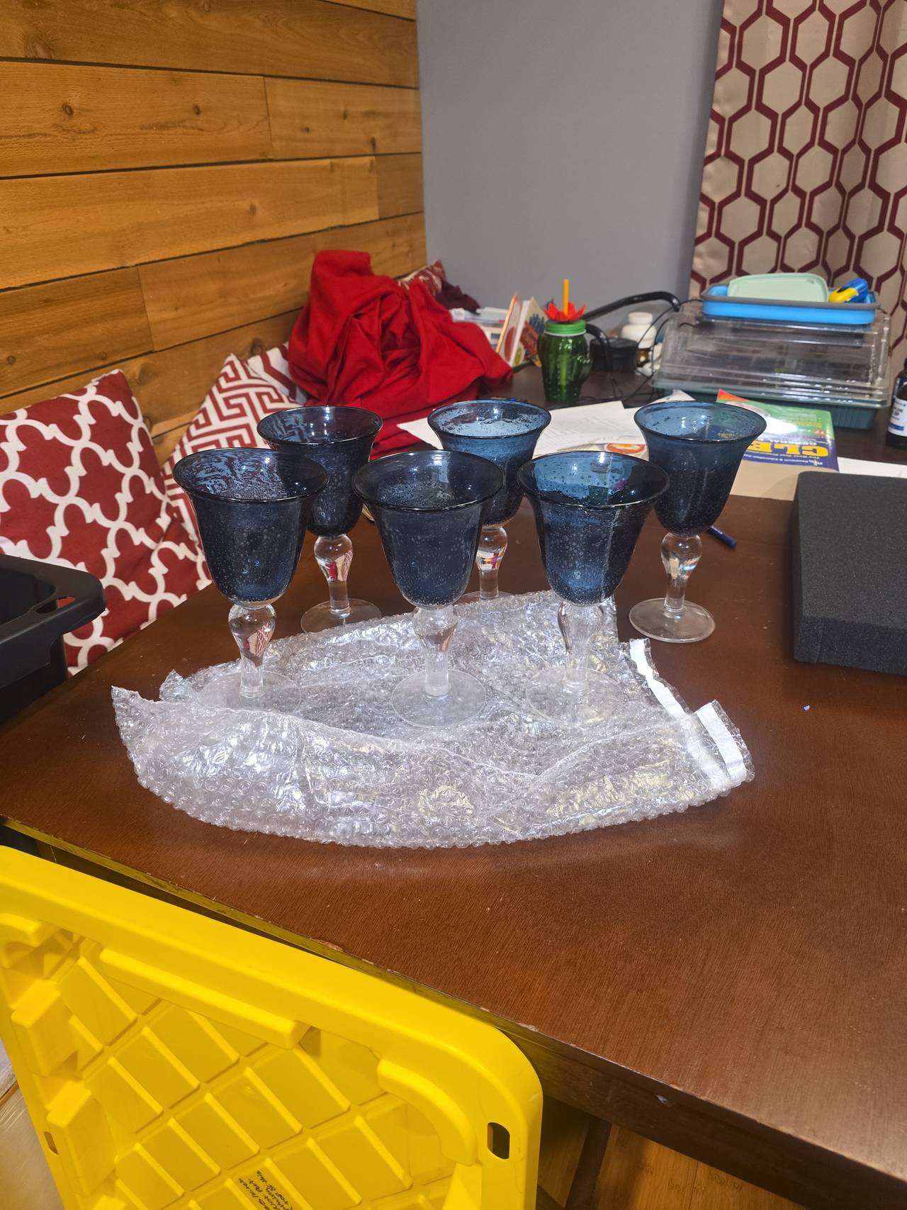 Cobalt Blue Speckled Wine Glasses Set of 6