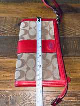 Coach Tan Clutch Wristlet Khaki & Red  - Image 8