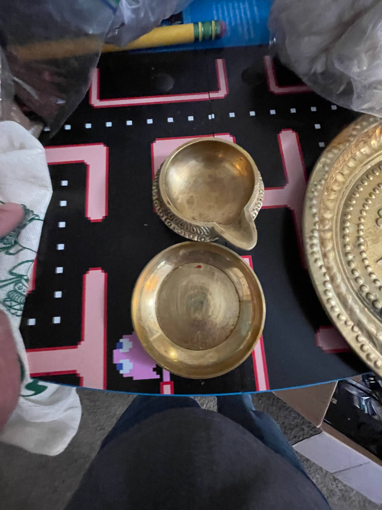 Brass Pooja Diya and Plate Set