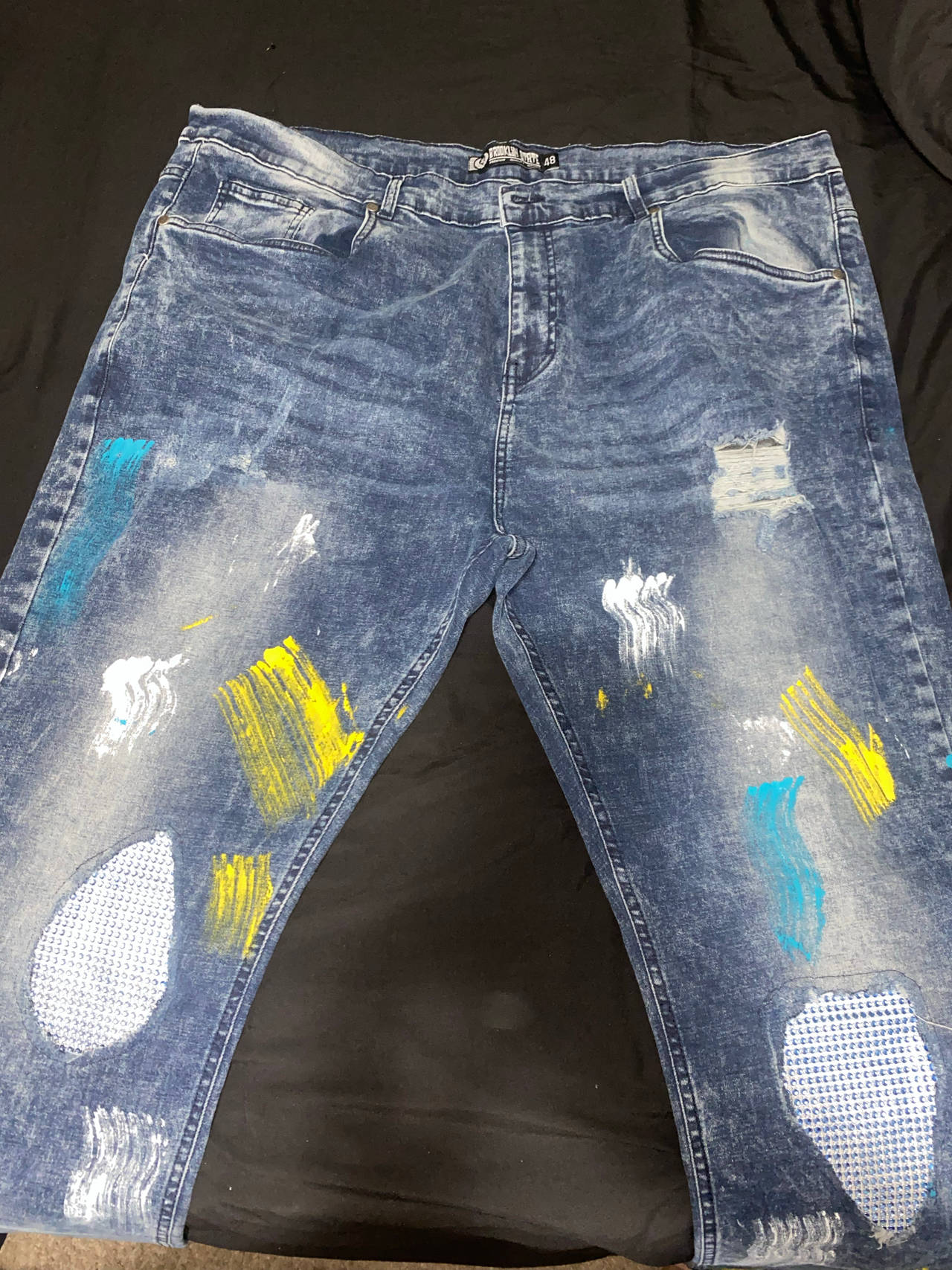 Distressed Paint-Splatter Jeans
