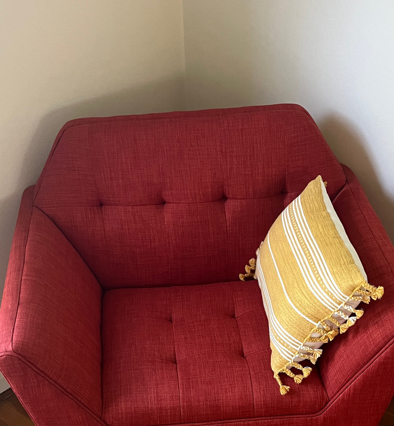 Red Mid-Century Modern Tufted Armchair