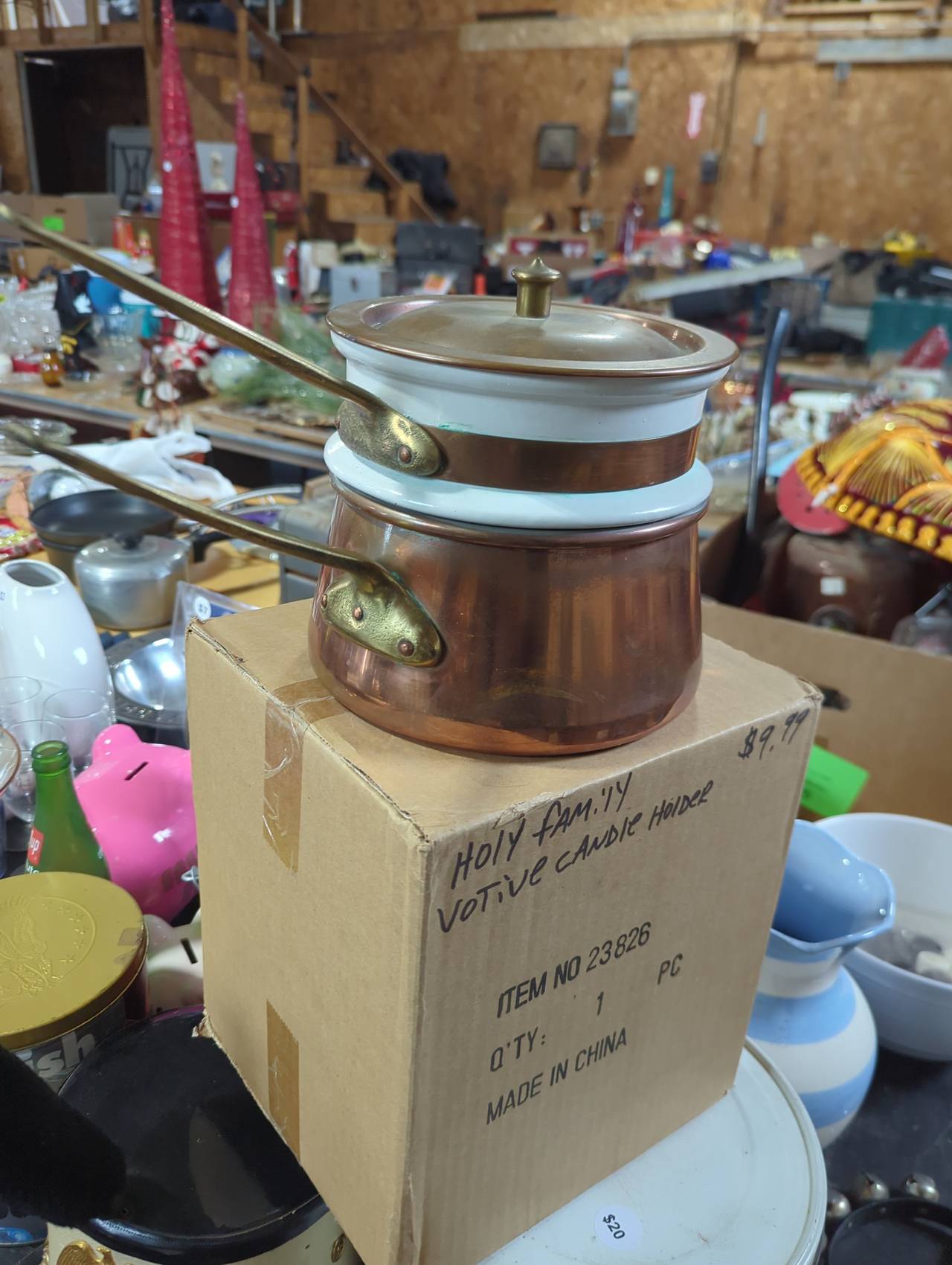 Vintage Copper Double Boiler with Porcelain Insert