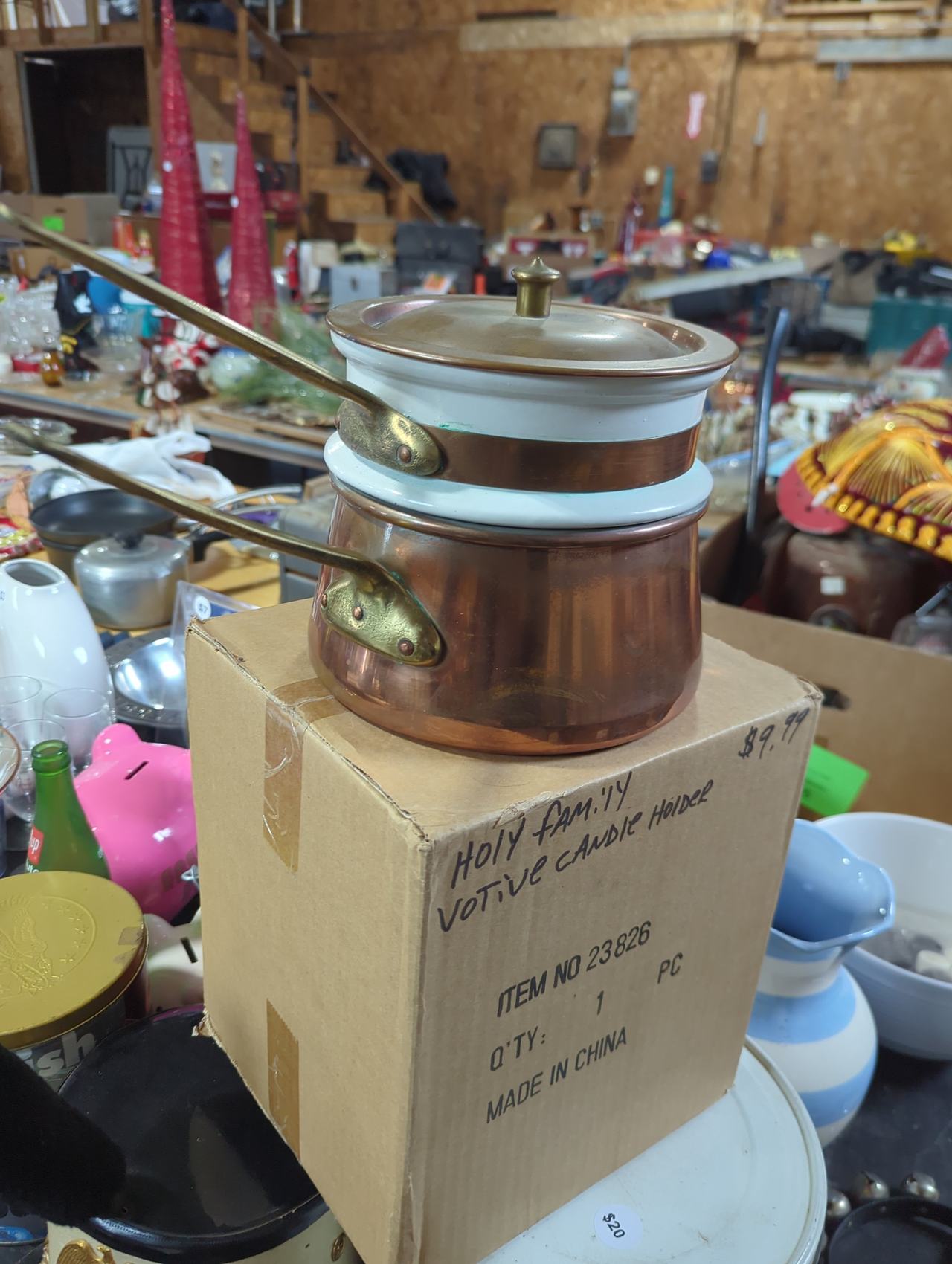 Vintage Copper Double Boiler with Porcelain Insert