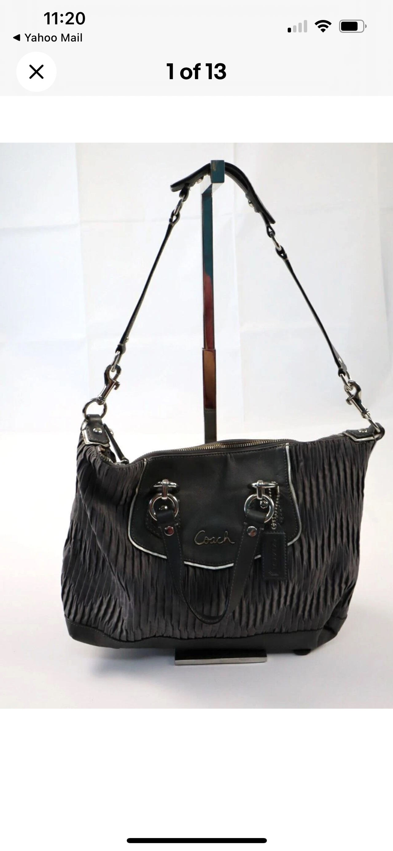 Coach Ashley Gathered Sateen Ruffled Satchel Bag Purse - Gray