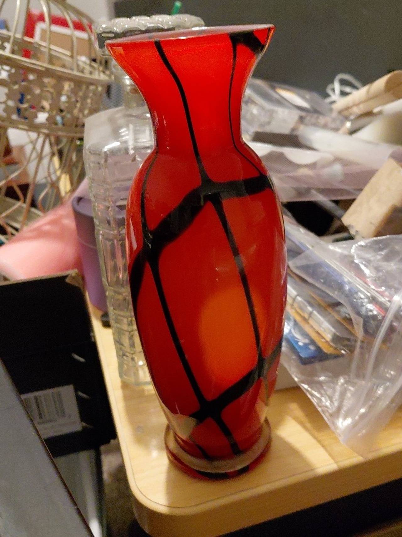 Red and Black Art Glass Vase